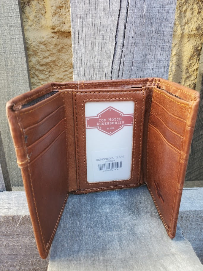 Top Notch Accessories A6003BR Brown Alligator Print w/Rooster Concho Tri-Fold Wallet