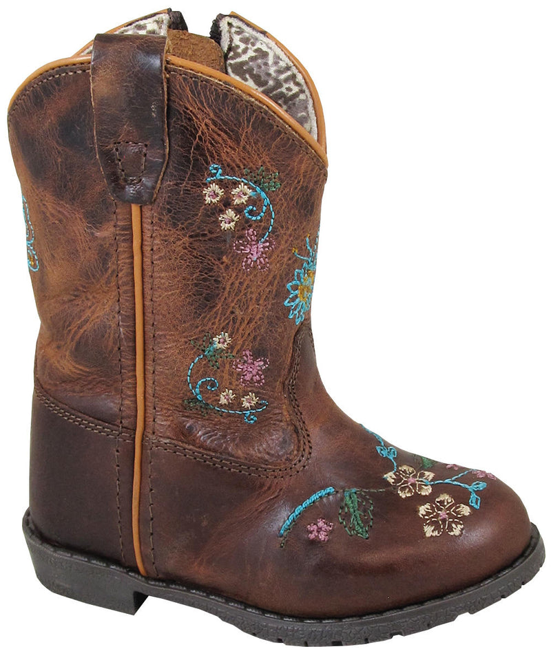 Toddler Smoky Mountain 3831T Florence Brown Floral Design Round Toe with zipper Boot (SHOP IN-STORE TOO)