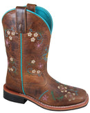 Girl's Smoky Mountain 3841C Floralie Brown Floral Design Leather Cowboy Square Toe Boot