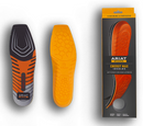 Packaging and insole view of Ariat Energy Max Men's Work Insoles, showcasing the product with orange and black color scheme and square toe design.