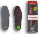 Packaging and insole view of Ariat Men's Pro Performance Wide Square Toe Insole, displaying the insole itself and the product packaging with brand logo and color accents.