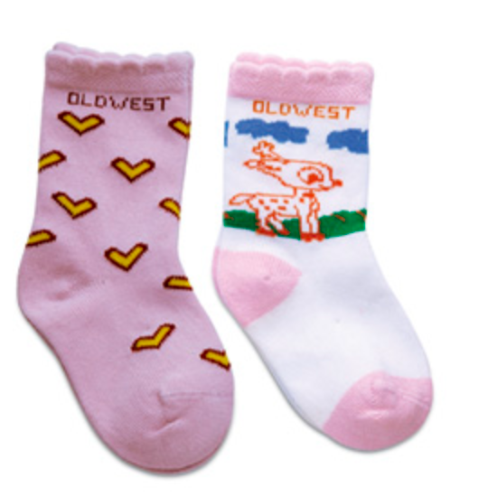 Old West C10004 Girls Socks Multi (2 Pack with one of each design pictured)