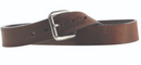 A solid dark brown western work belt with a nickel color buckle, 1-1/2 inches wide.