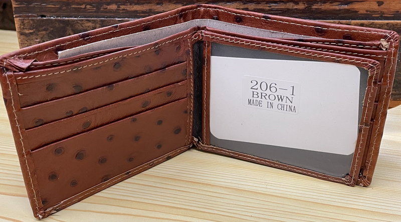 Top Notch Accessories 206-1BR Brown Full Quill Ostrich-Print Bi-Fold Wallet