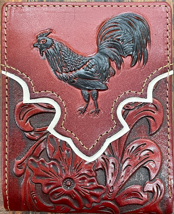 Top Notch Accessories 9003-1BR Brown Rooster w/Beige Border & Floral Embossed Bi-Fold Wallet