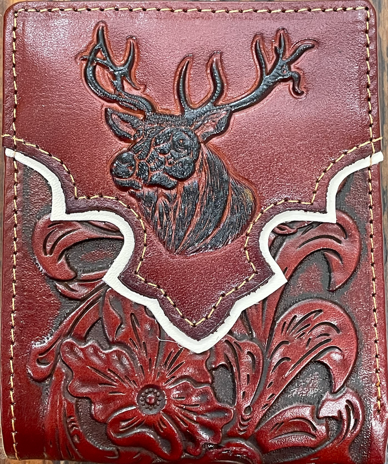 Top Notch Accessories 9004-1BR Brown Deer w/Beige Border & Floral Embossed Bi-Fold Wallet