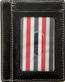 A black full grain leather front pocket wallet with visible stitching and the brand name 'Albrint' embossed on the bottom right.