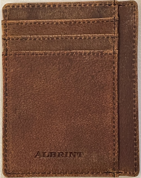 Albrint PF03 Distressed Brown Crazy Horse Leather Front Pocket Wallet