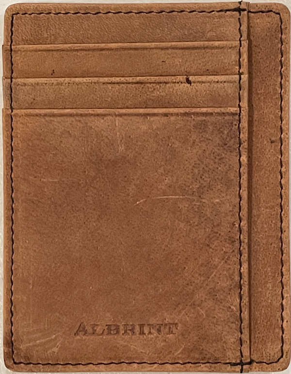Albrint PF05 Light Brown Crazy Horse Leather Front Pocket Wallet
