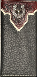 Top Notch Accessories 107BK Black Floral Embossed w/Horseshoe/Longhorn Concho Tall Wallet