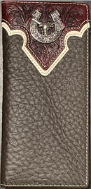 Top Notch Accessories 107CF Coffee Floral Embossed w/Horseshoe/Longhorn Tall Wallet