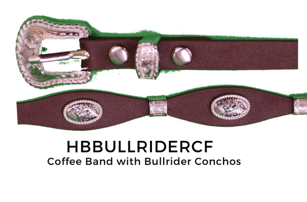 Top Notch Accessories HBBULLRIDERCF Coffee Bullrider Hat Band Coffee Band with Bullrider Conchos