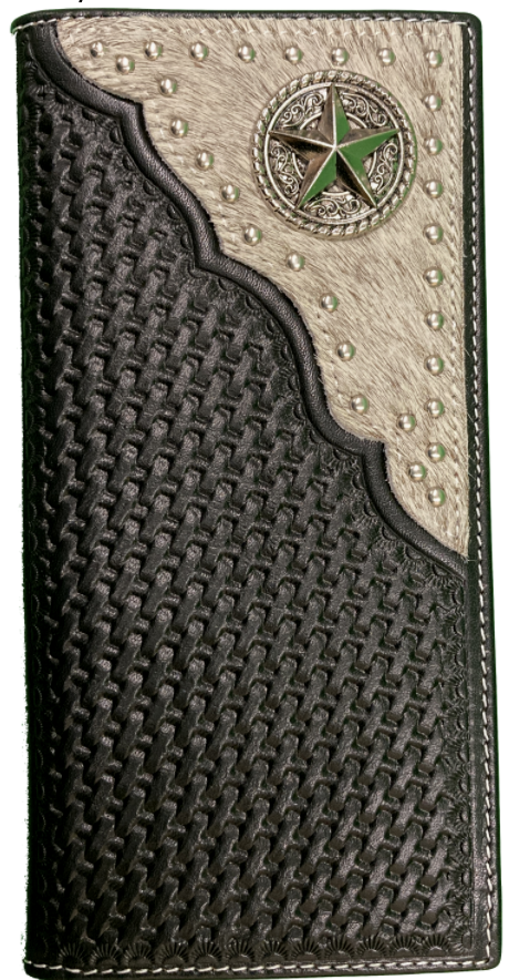 Top Notch Accessories HK506BK Black Hairon/Basketweave Star Concho Wallet