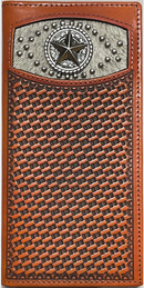 Top Notch Accessories Brown Hair-On Leather Basketweave Tall Wallet with Star Concho