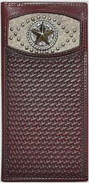 Top Notch Accessories Coffee Brown Hair-On Basketweave Leather Tall Wallet with Star Concho