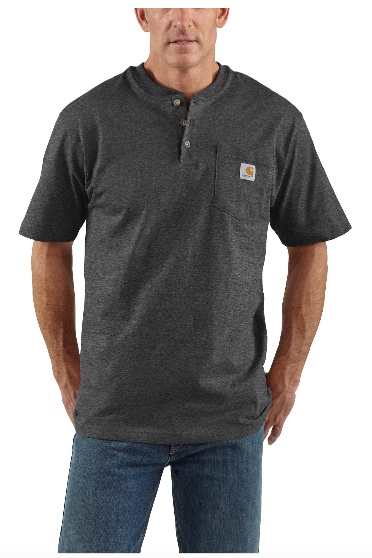 Carhartt K84-026 Carbon Heather Workwear Short Sleeve Henley Pocket T-Shirt