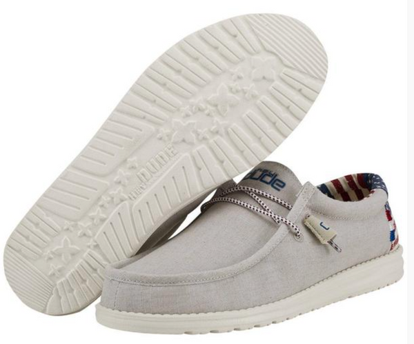 Men's Hey Dude 40001-1K1 Wally Off White Patriotic Shoe (also has Women's and Youth sizes)