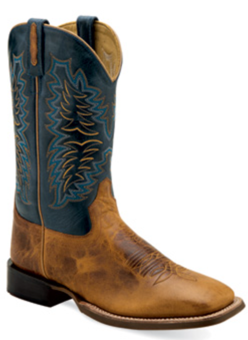 Old West BSM1897 9" Burnt Brown/Cactus Navy Top Wide Square Toe Boot