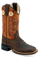 Children's Old West BSC1961 Dark Brown Bullhide/Burnt Mustard Top Wide Square Toe Boot SALE BOOT