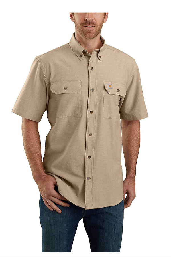 Carhartt 104369-256 Dark Tan Chambray Loose Fit Mid-weight Chambray Short Sleeve Shirt