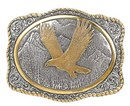 This Crumrine buckle has a vintage look. Rope edging with gold tone eagle in the center. 