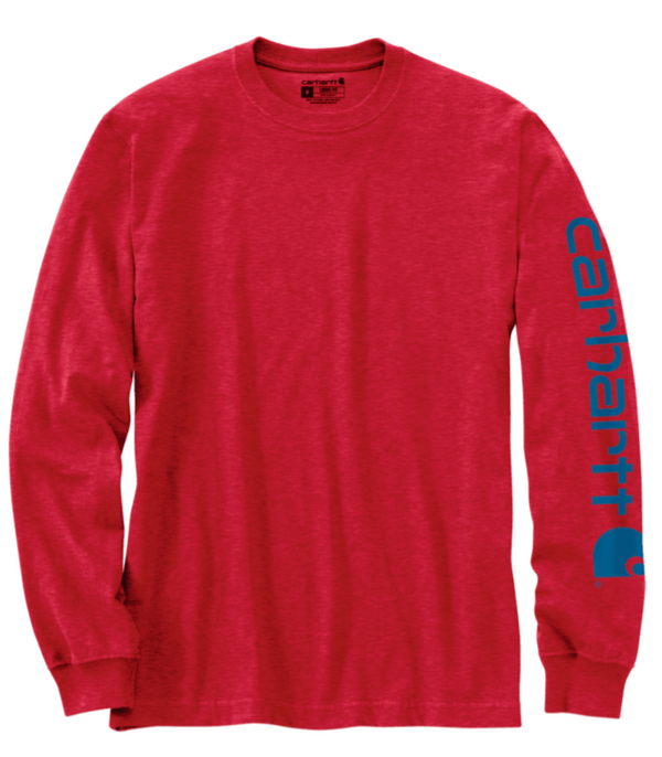 Carhartt K231-R68 Fire Red Heather Workwear Long-Sleeve Graphic Logo T-Shirt