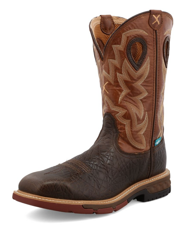 Twisted X MXBAW02 Men's 12" Smokey Chocolate & Spice Waterproof Alloy Toe Western with CellStretch® Work Boot