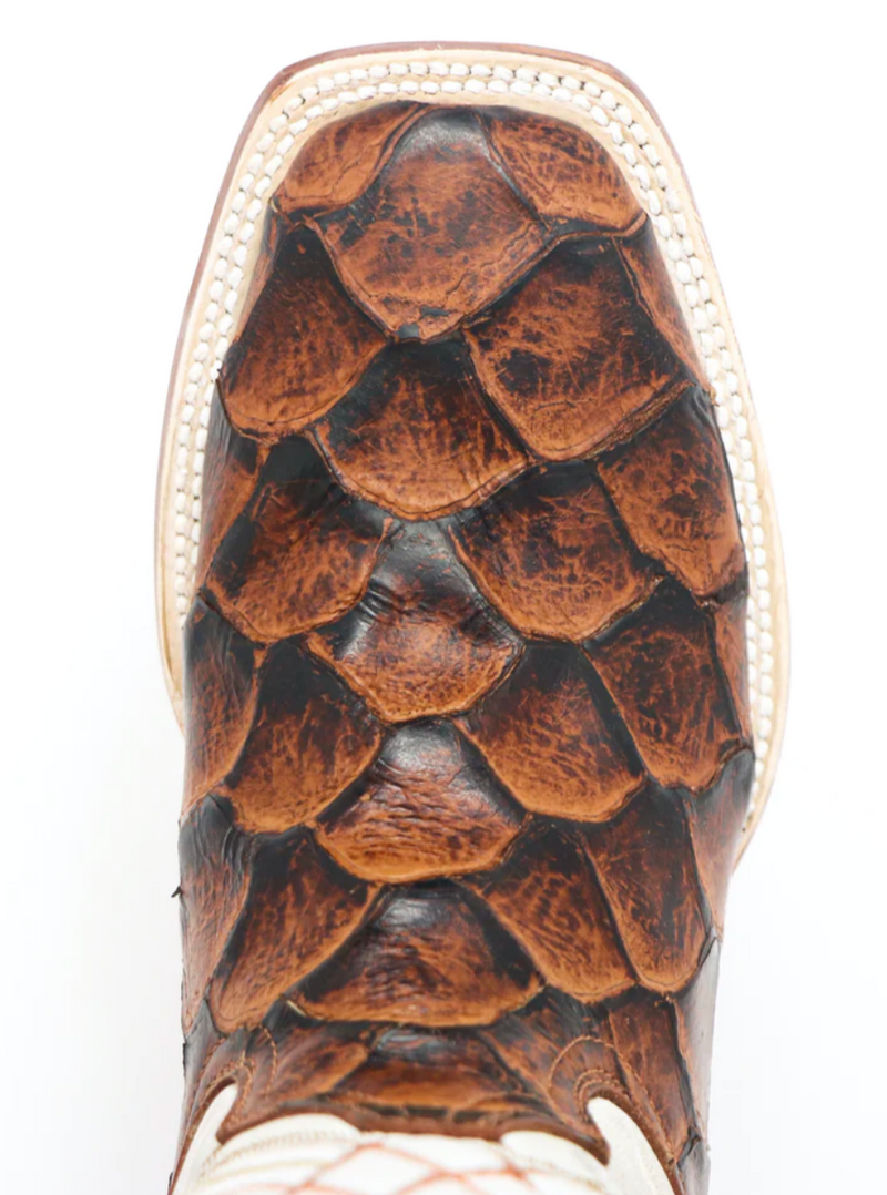 Women's Tanner Mark TML207073 Cognac Monster Fish Print w/Montana Ice Top Wide Square Toe Boot (SHOP IN-STORE)
