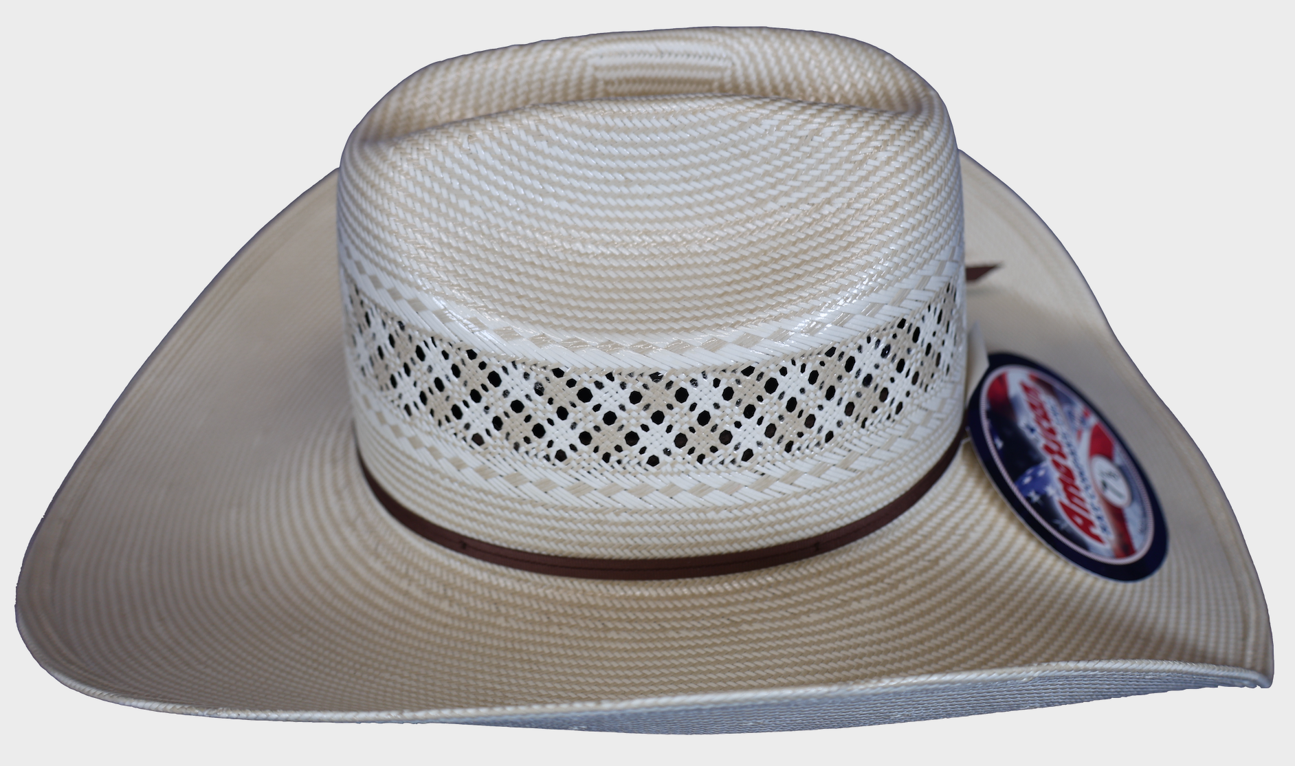 American Hat Company straw hat with rancher crease shape. Side view