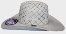 Side view of American Hat Company straw hat with Minnock crown shape. 