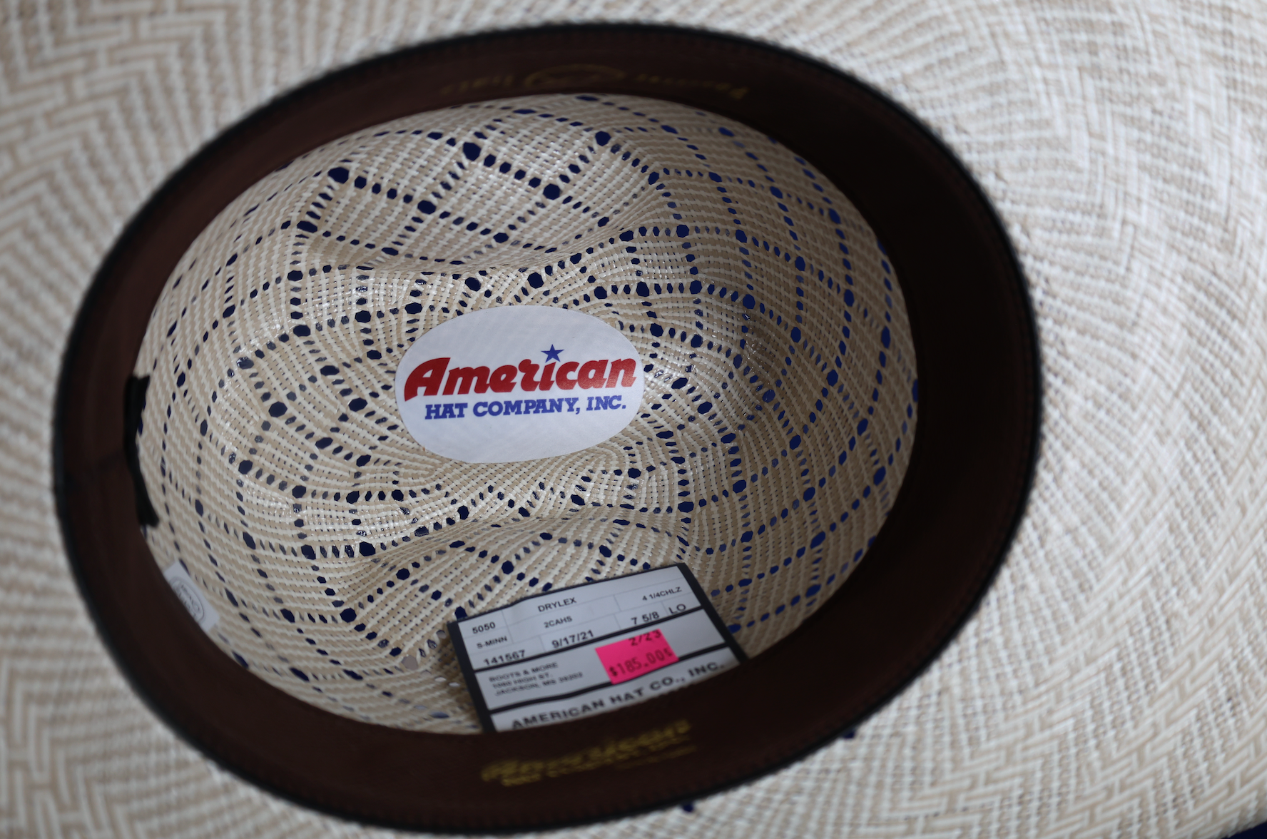American Hat Company Minnick Crown 4 1/4" Cool Hand Luke Brim Drilex Sweatband Straw Hat