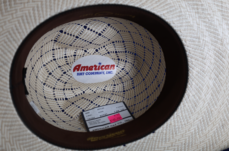 American 5050 Minnick Crown 4 1/4" Cool Hand Luke Brim Drilex Sweatband Straw Hat
