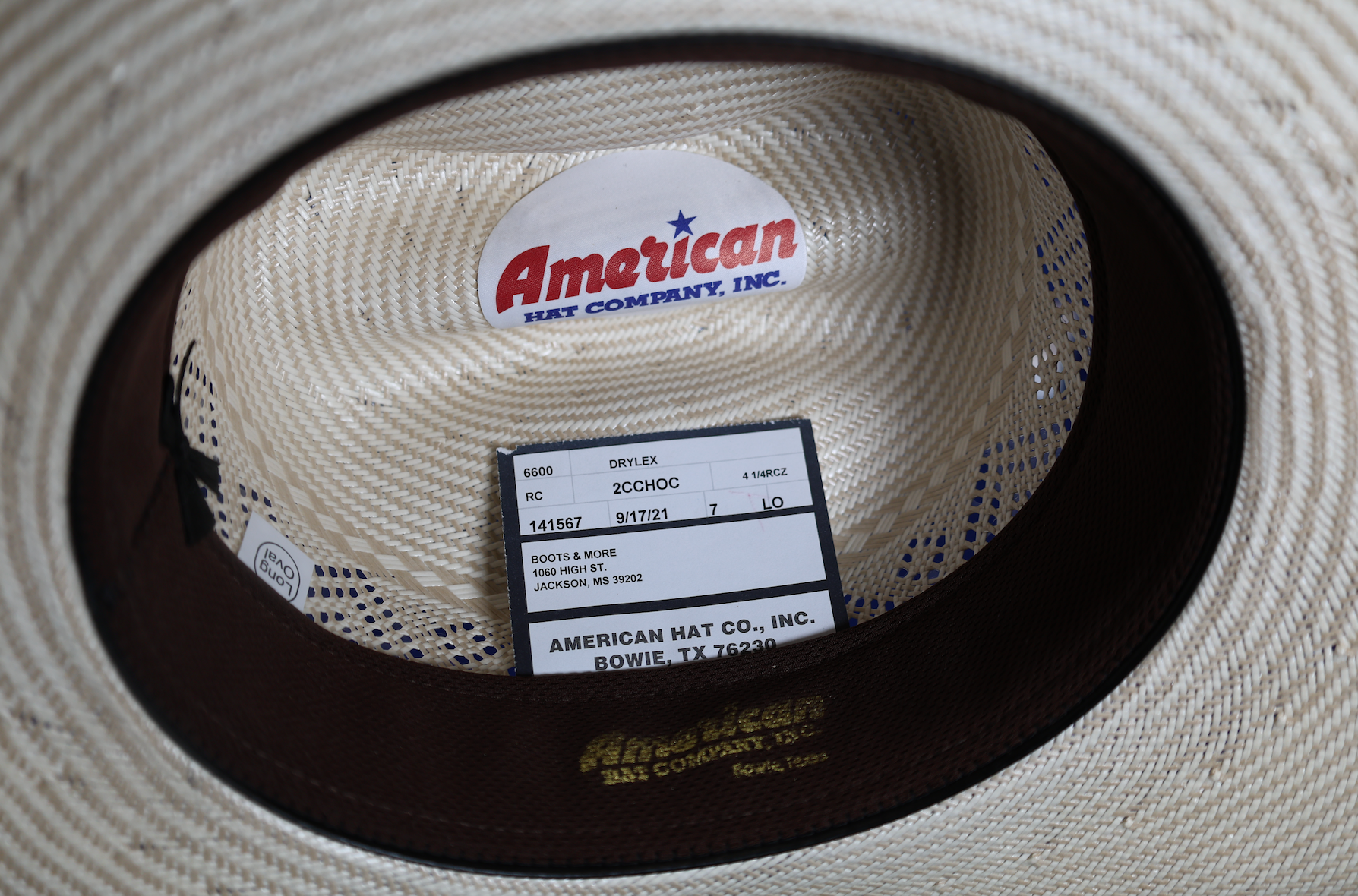 Inside view straw cowboy hat 