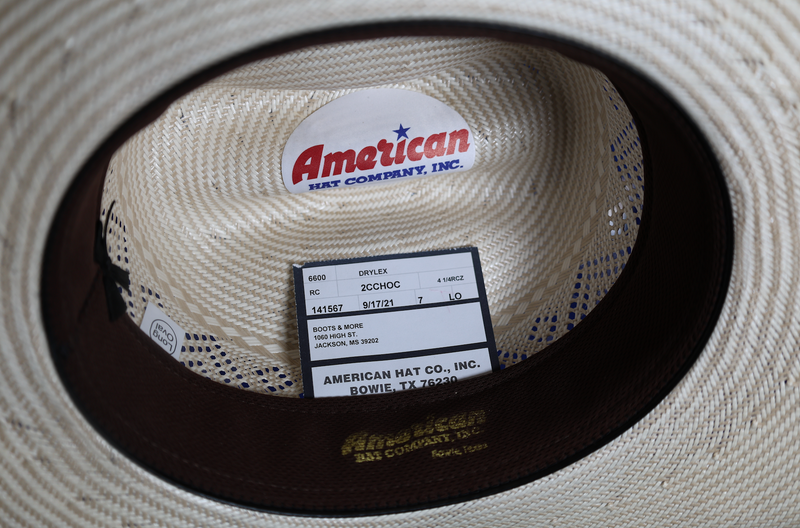 American 6600 Rancher Crease Crown 4 1/4" Rancher Crease Brim Drilex Sweatband Straw Hat