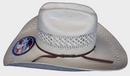 Side view American Hat Company straw hat featuring hand band and logo. 