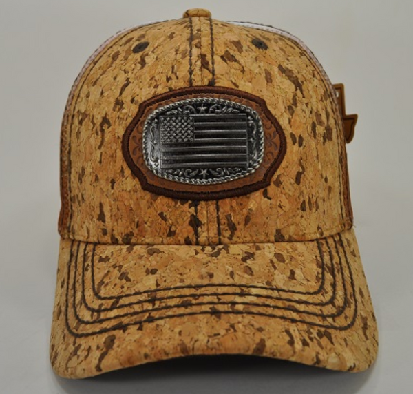 Light Brown Cork Cap With USA Flag Concho