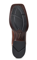 Women's Ariat Edgewood Western square toe boot in Dark Luggage with a Bitter Chocolate shaft. Bottom view of boots showing outsole details. 