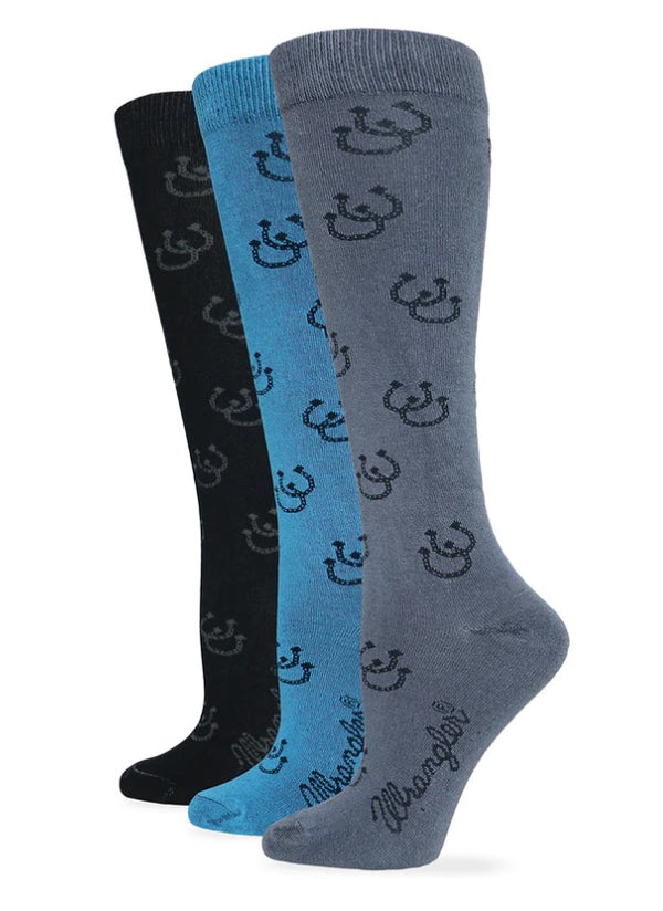 Ladies Wrangler 3/9430  Horse Shoe Pattern Knee High Boot Socks 3 Pair Pack