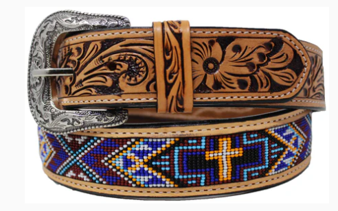 Children's Challenger Horsewear Western Floral Tooled Beaded Leather Belt 26FK29C