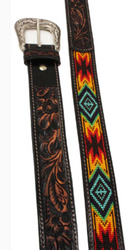Challenger Horsewear Western Antique Floral Tooled Beaded Full-Grain Leather Belt LAST ONE