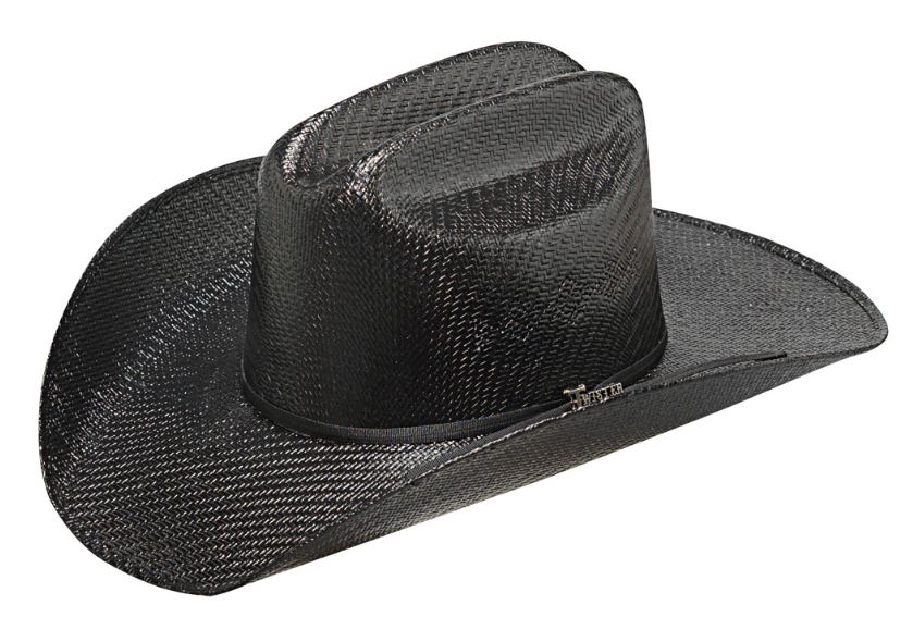 A Twister brand black western straw hat with a 2-cord black band.