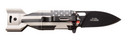 This Flag design torpedo shaped knife has a 2.25 Inch blade.  Open View