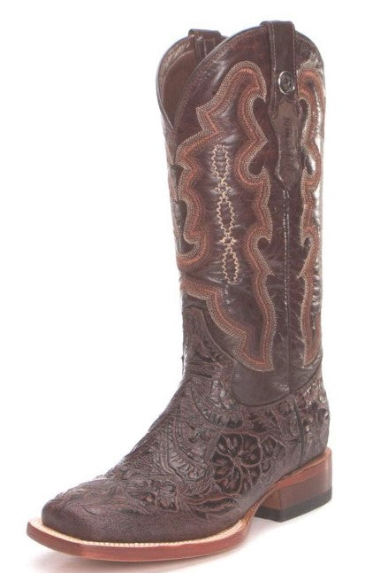 Women's Tanner Mark TML201759 Brown Hand Tooled Wide Square Toe Boot