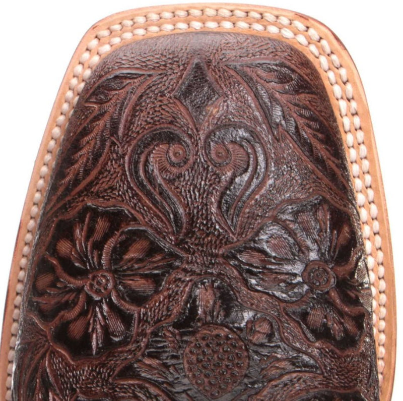 Women's Tanner Mark TML201759 Brown Hand Tooled Wide Square Toe Boot