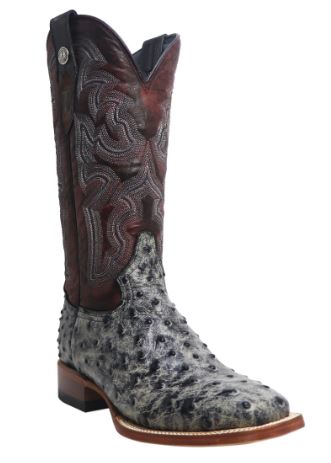 Women's Tanner Mark TML207052 Rustic Black Charcoal Ostich Print Wide Square Toe Boot