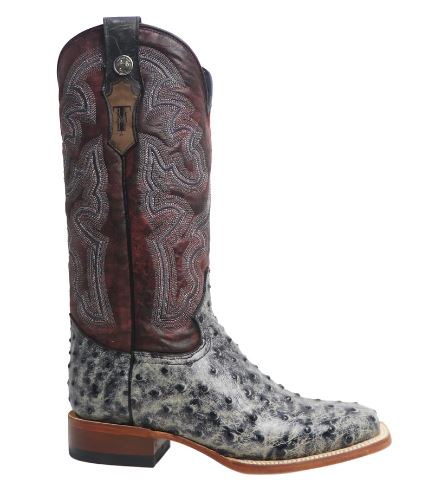 Women's Tanner Mark TML207052 Rustic Black Charcoal Ostich Print Wide Square Toe Boot