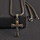  Necklace has a cross pendant with an antique silver finish. The cross has 3 dots on each point and a wrapped center for unique detail.  22 inches long.