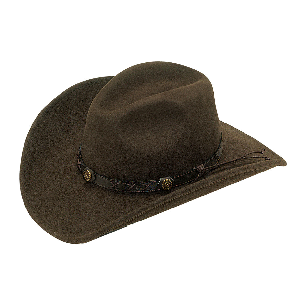 A brown crushable wool hat with a leather hatband.