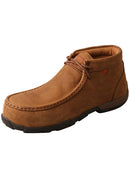 A profile view of a brown Twisted X women's steel toe driving moc shoe.
