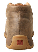 A heel view of a brown Twisted X women's chukka driving moc with lace-up closure and a low heel design.